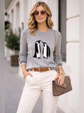 Tommy Hilfiger | Penguin Grey Soft Knit Sweater Crewneck Preppy Chic | Sz S